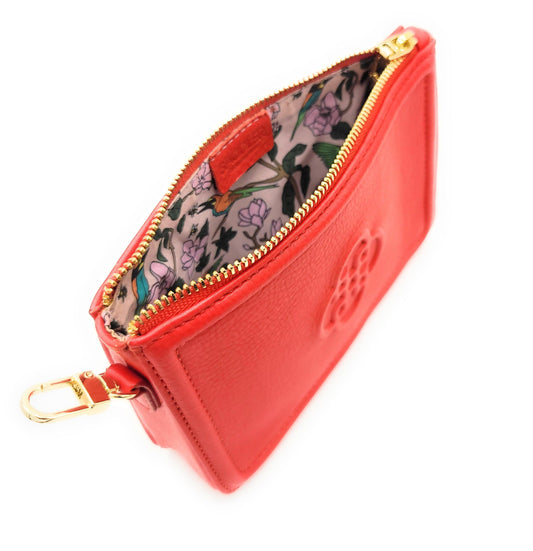 Frankie Leather Zip Top Make-up Pouch - Red - Bascora