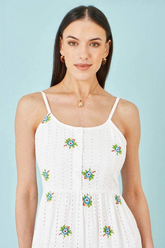 The Broderie – White Cotton Embroidered Midi Dress