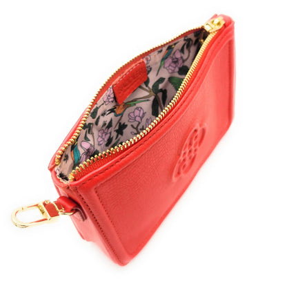 Frankie Leather Zip Top Make-up Pouch - Red - Bascora