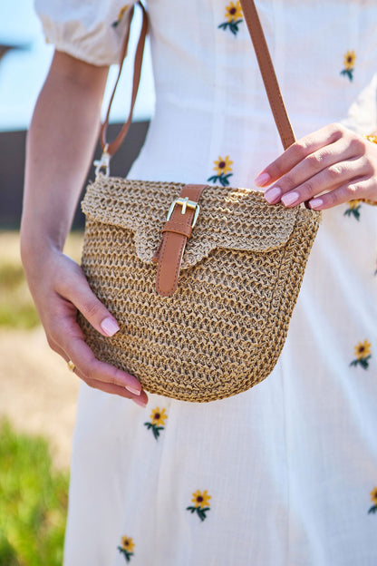 The Raffia Crossbody – Woven with Faux Leather Trim