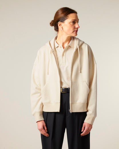 Organic Dropped Shoulder Zipped Hoodie - Womens