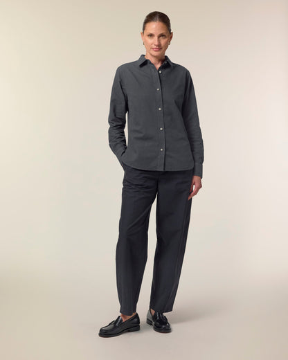 Organic Cotton Oxford Long Sleeve Shirt — Womens