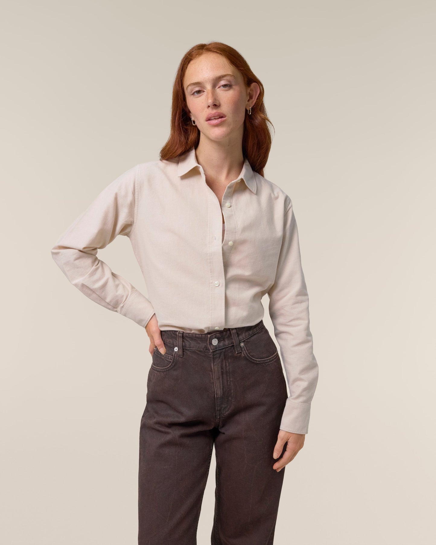 Organic Cotton Oxford Long Sleeve Shirt — Womens