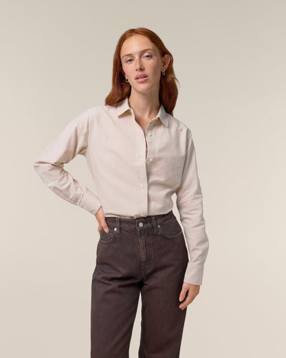 Organic Cotton Oxford Long Sleeve Shirt — Womens