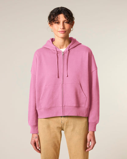 Organic Dropped Shoulder Zipped Hoodie - Womens