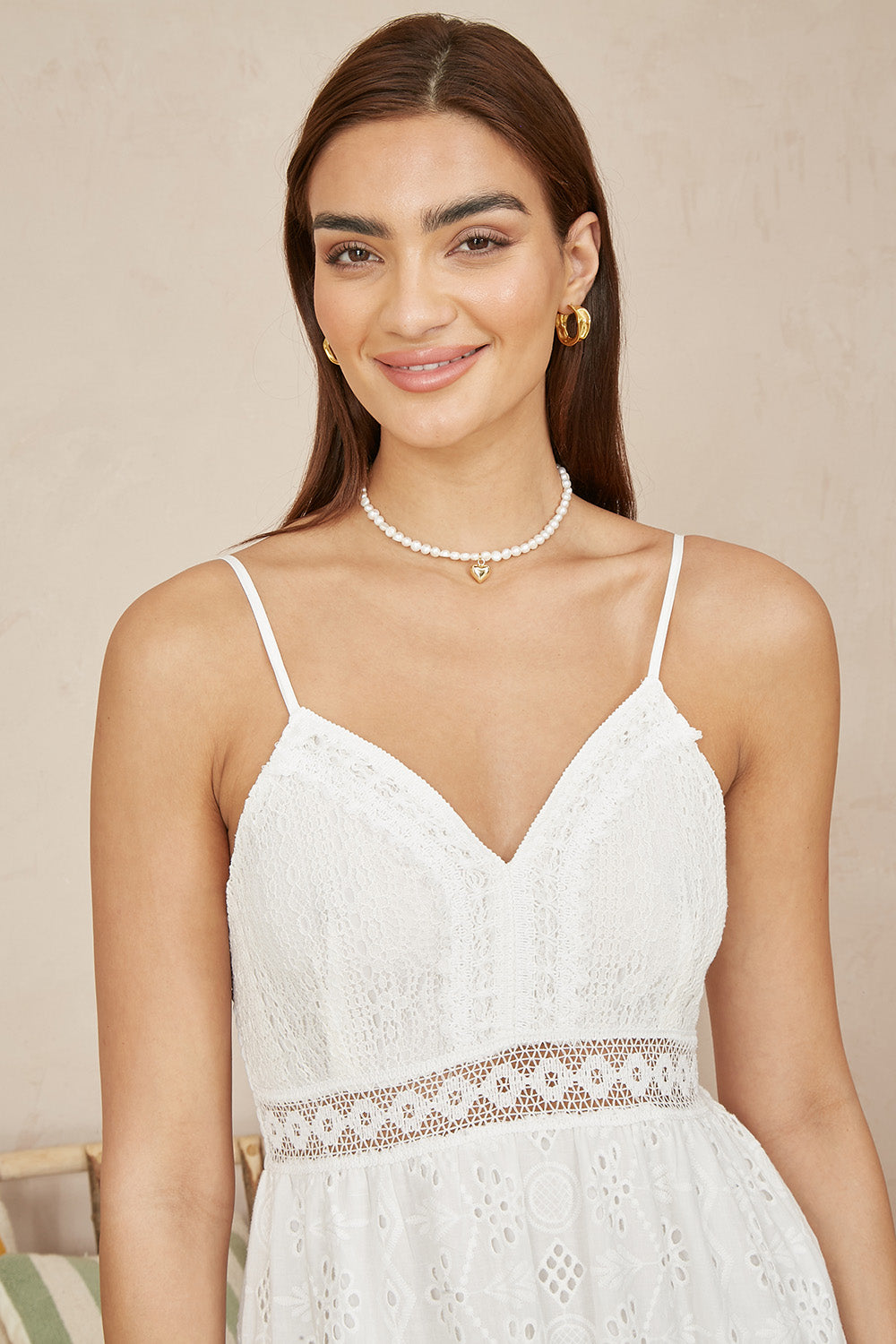 White Tiered Maxi Dress With Ruched Back
