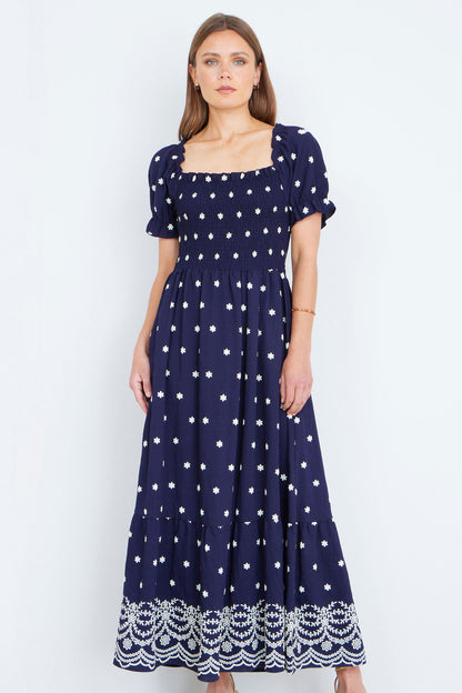 The Smocked – Navy Floral Maxi Dress