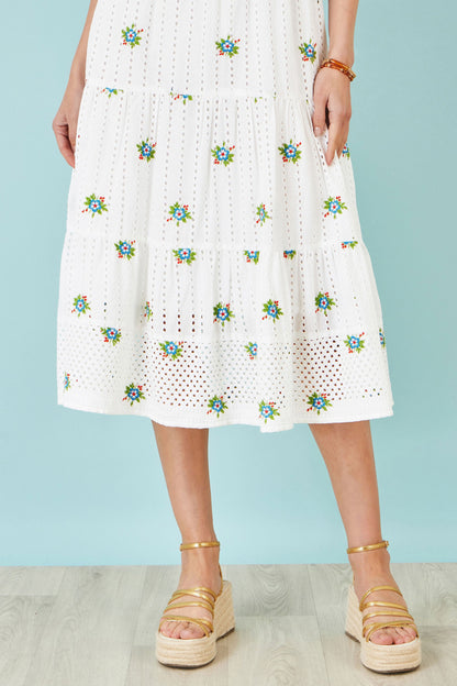 The Broderie – White Cotton Embroidered Midi Dress