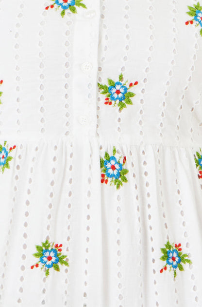 The Broderie – White Cotton Embroidered Midi Dress