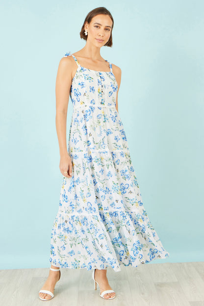 The Butterfly Print – White Tiered Maxi Dress