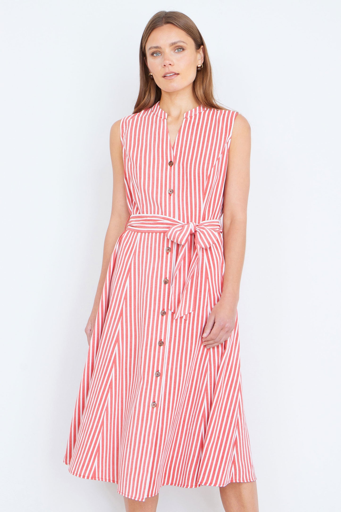The Red Stripe – Sleeveless Midi Shirt Dress
