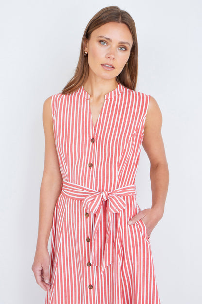The Red Stripe – Sleeveless Midi Shirt Dress