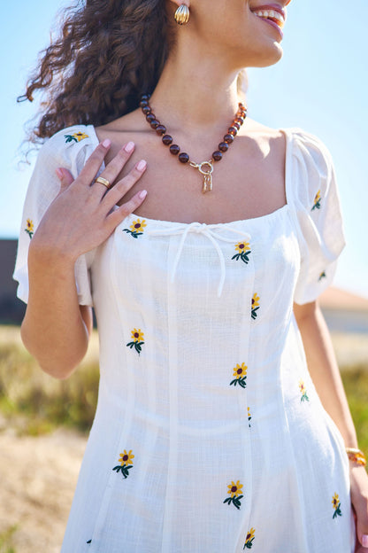 The Sunflower – White Cotton Embroidered Midi Dress