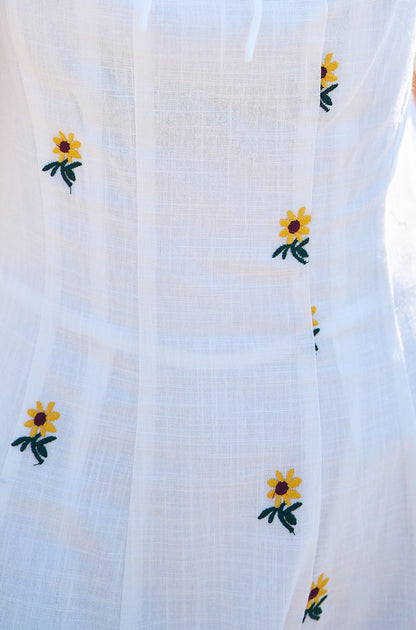 The Sunflower – White Cotton Embroidered Midi Dress