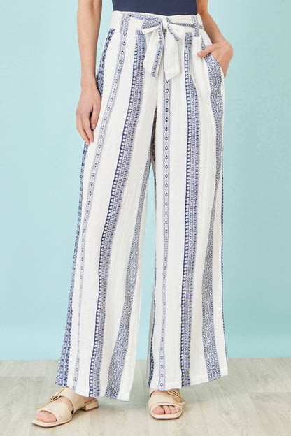 The Stripe Wide Leg – White Cotton Cropped Trousers