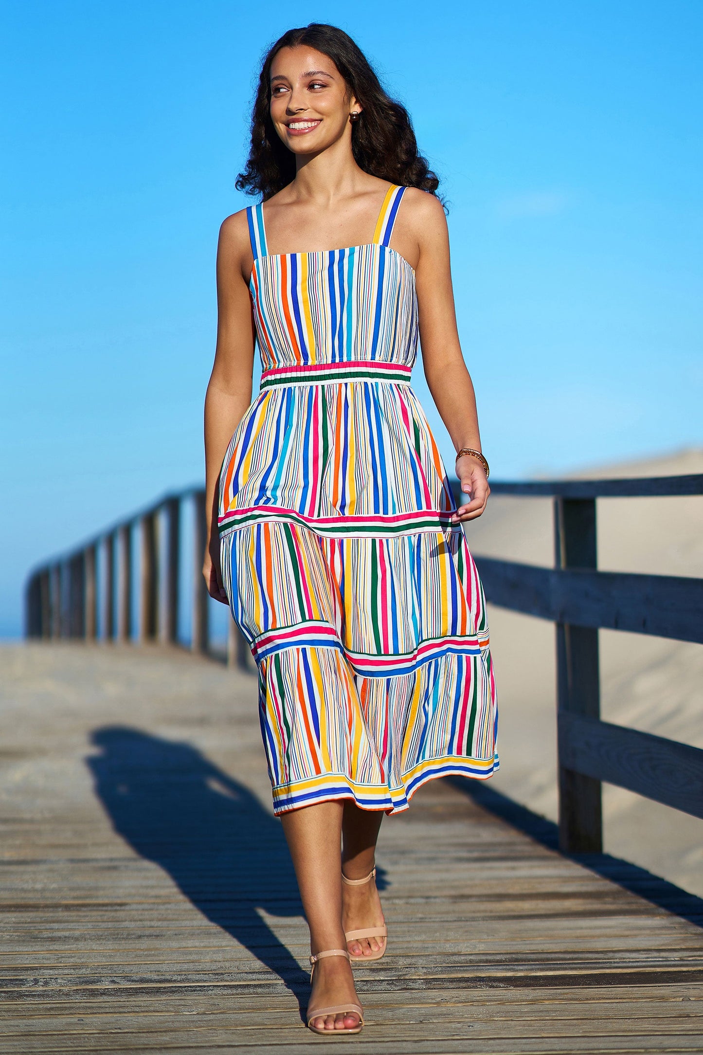 Multicolour Stripe Cotton Midi Sun Dress