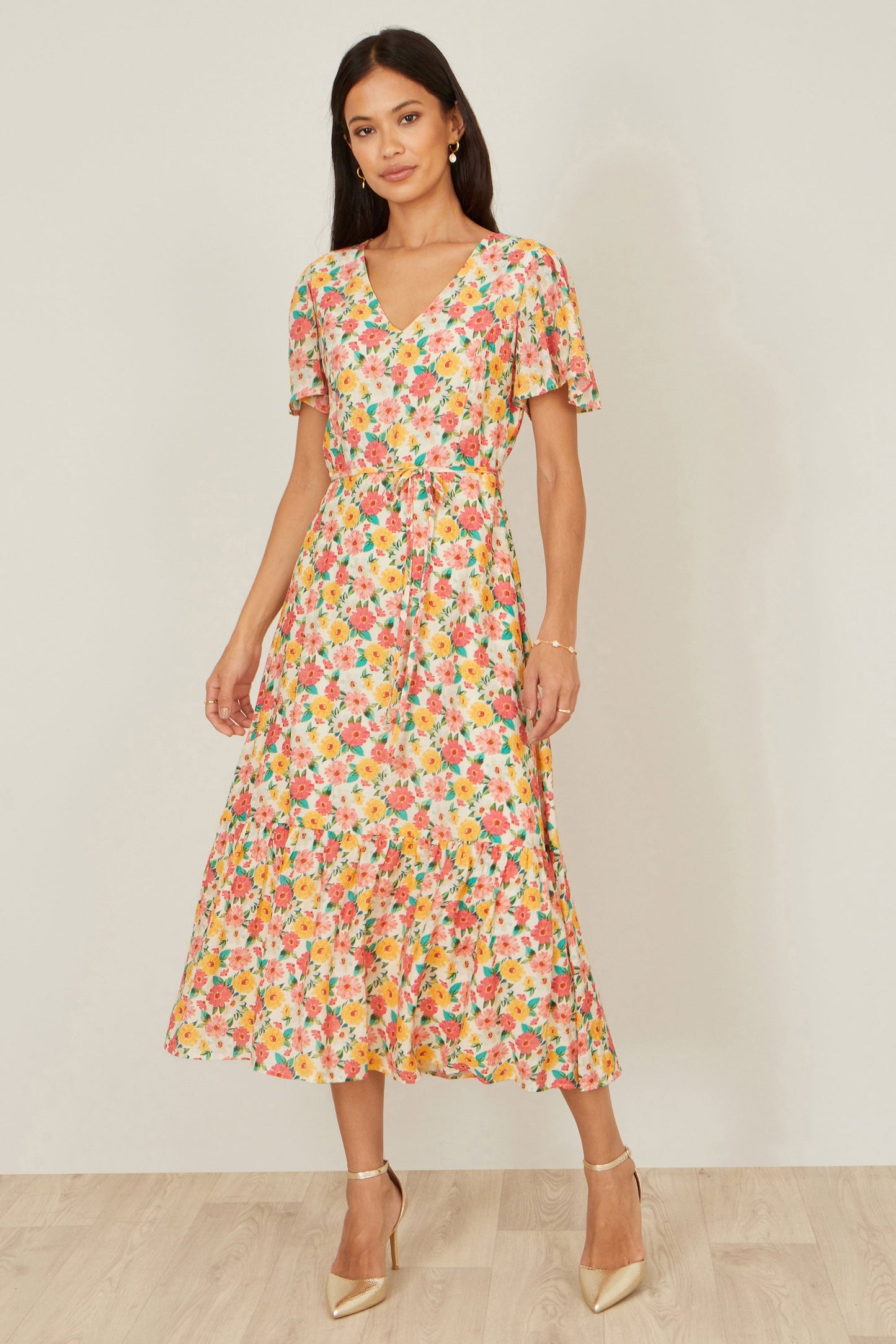 The Angel Sleeve – Floral Midi Tea Dress