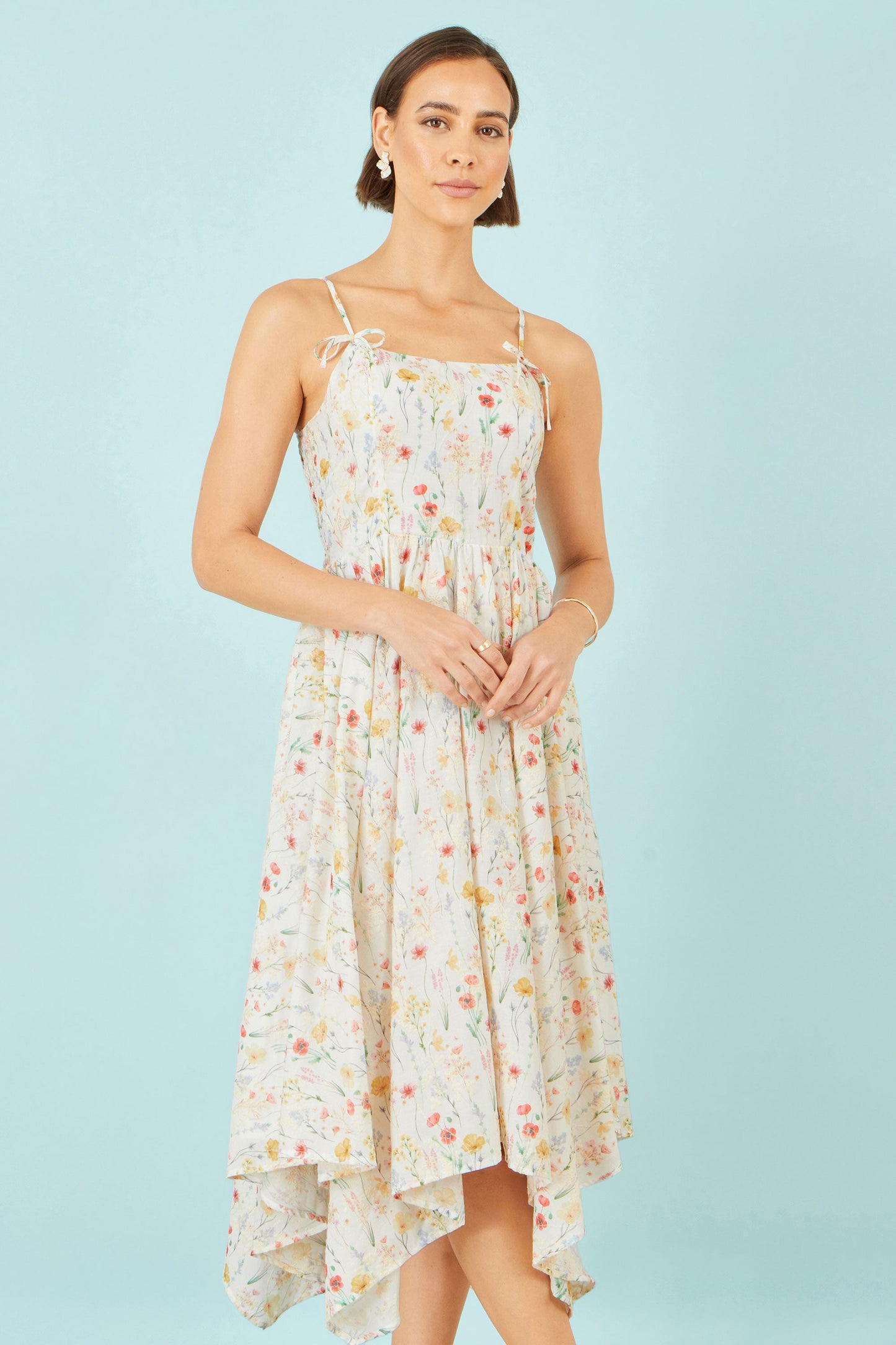 White Botanical Embroidery Fabric Handkerchief Hem Dress