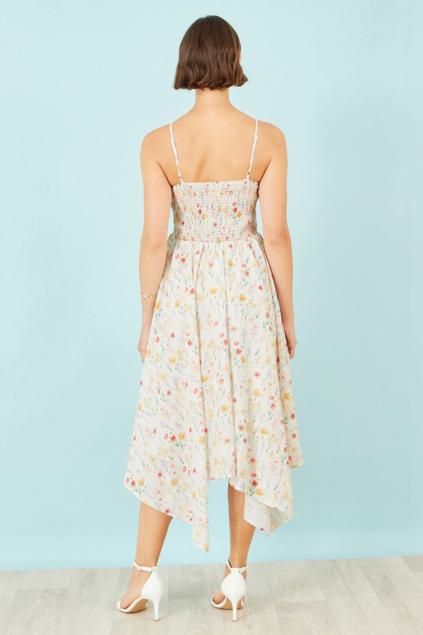 White Botanical Embroidery Fabric Handkerchief Hem Dress
