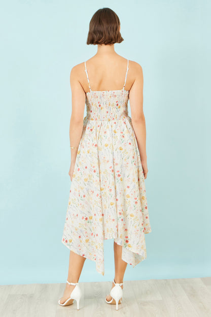 White Botanical Embroidery Fabric Handkerchief Hem Dress