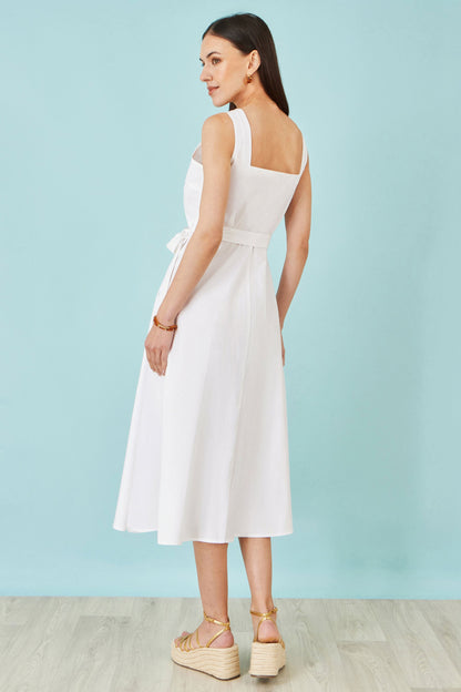 White Cotton Midi Dress With Embroidery