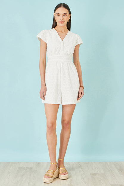White Cotton Broderie Anglaise Playsuit