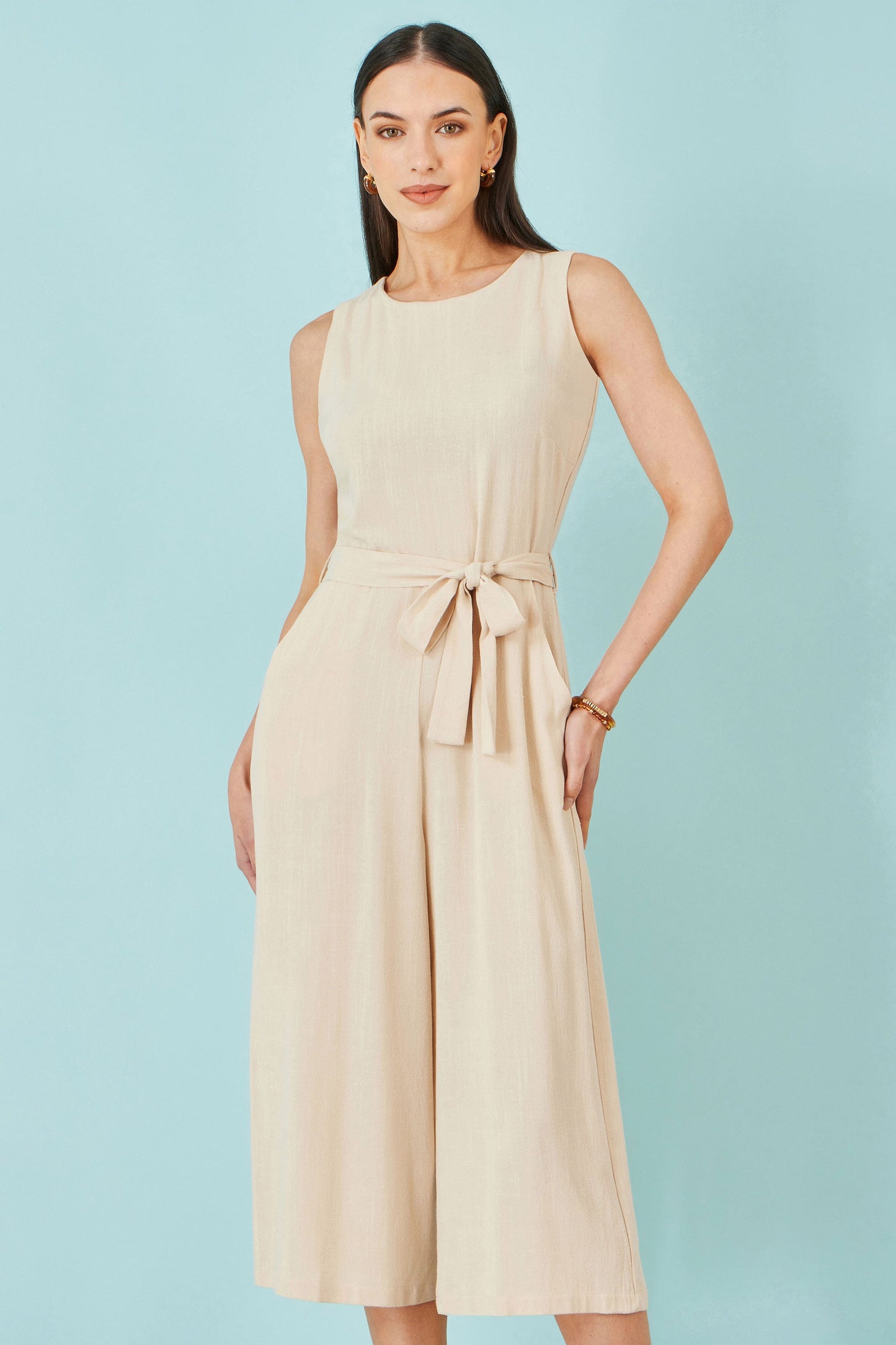 Beige Viscose Culotte Jumpsuit