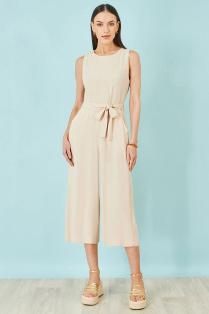 Beige Viscose Culotte Jumpsuit