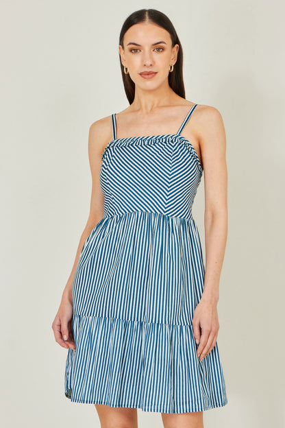 Blue Stripe Cotton Mini Sun Dress