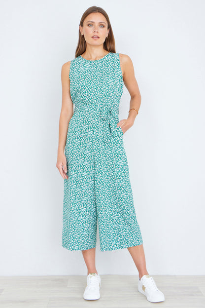 Green Ditsy Culotte Jumpsuit