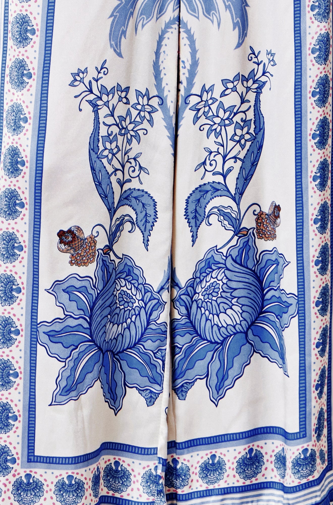 Blue Satin Print Placement Relaxed Trousers