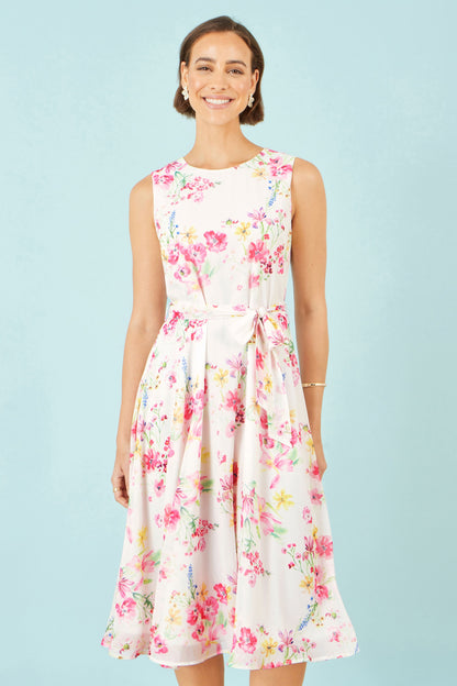 The Delicate Floral – White Midi Skater Dress