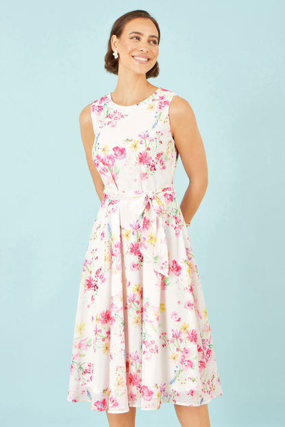 The Delicate Floral – White Midi Skater Dress