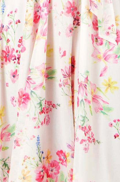 The Delicate Floral – White Midi Skater Dress