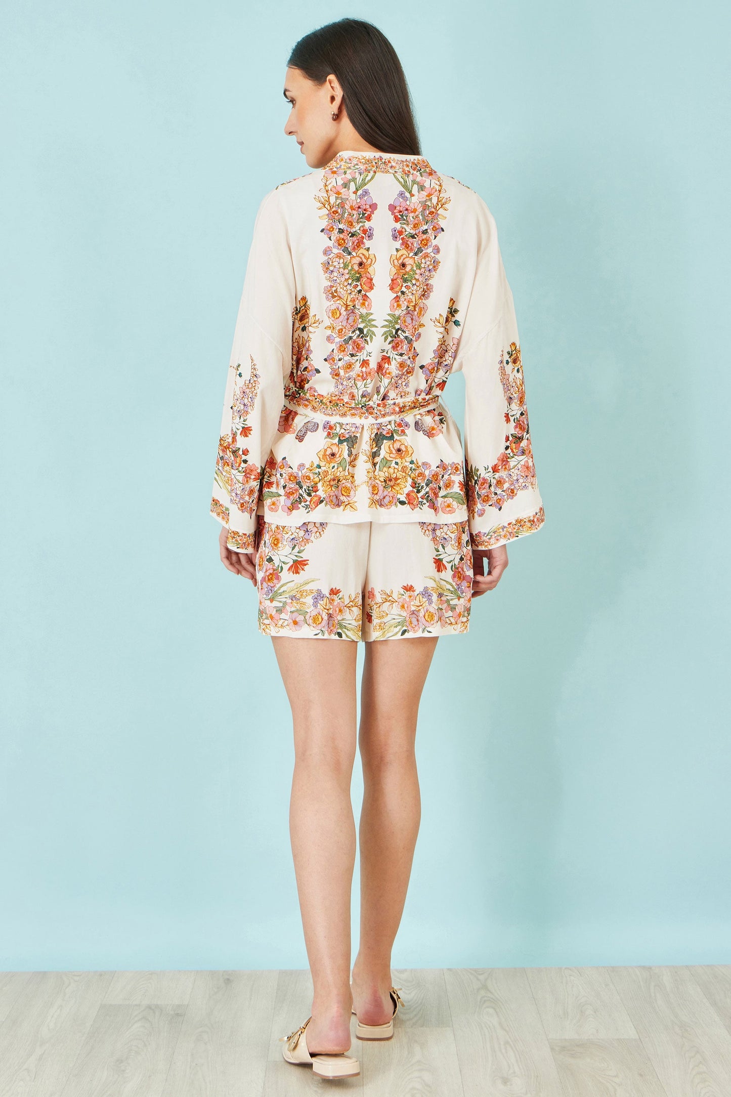 Ivory Viscose Floral Border Shorts