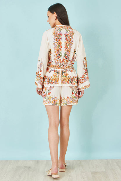 Ivory Viscose Floral Border Shorts