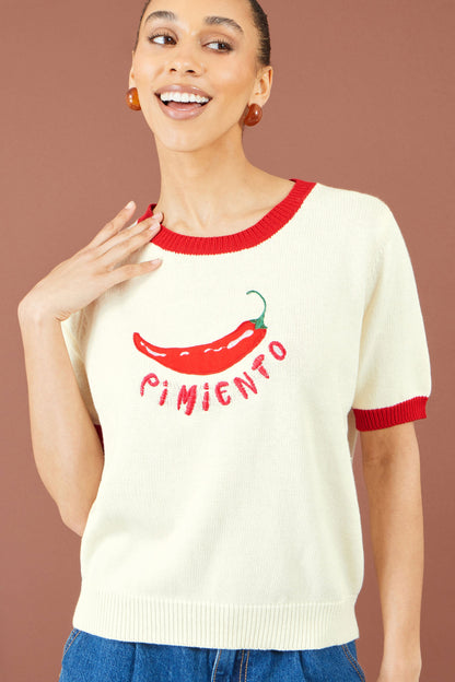 The Pimiento – Ivory Chilli Cotton Knit Top