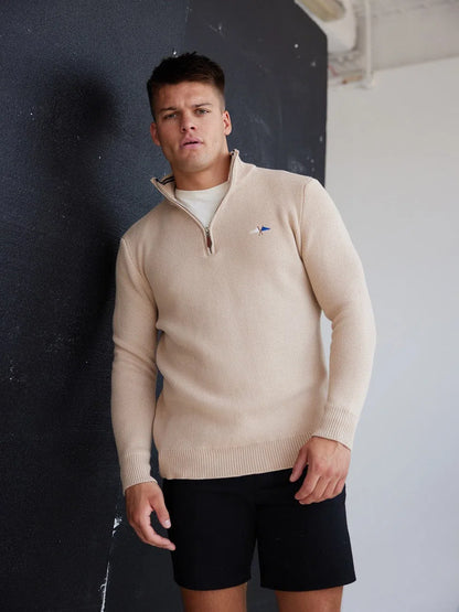 Knit 1/4 Zip Beige - Bascora