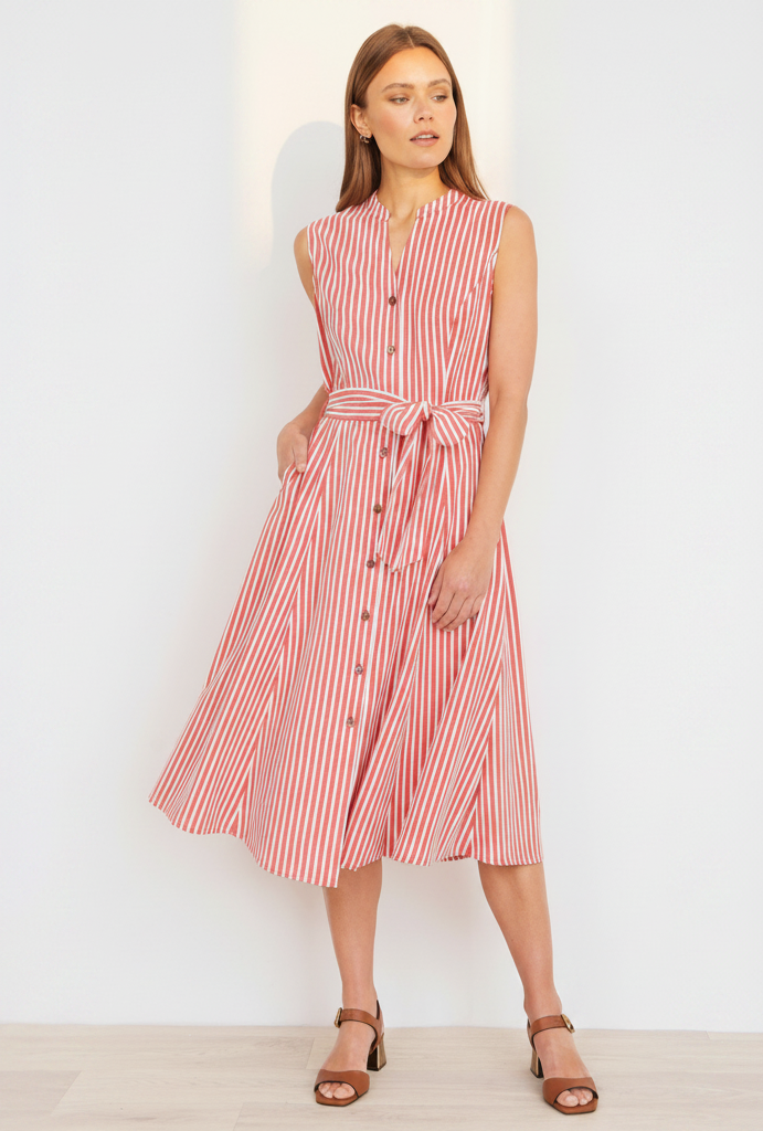 The Red Stripe – Sleeveless Midi Shirt Dress